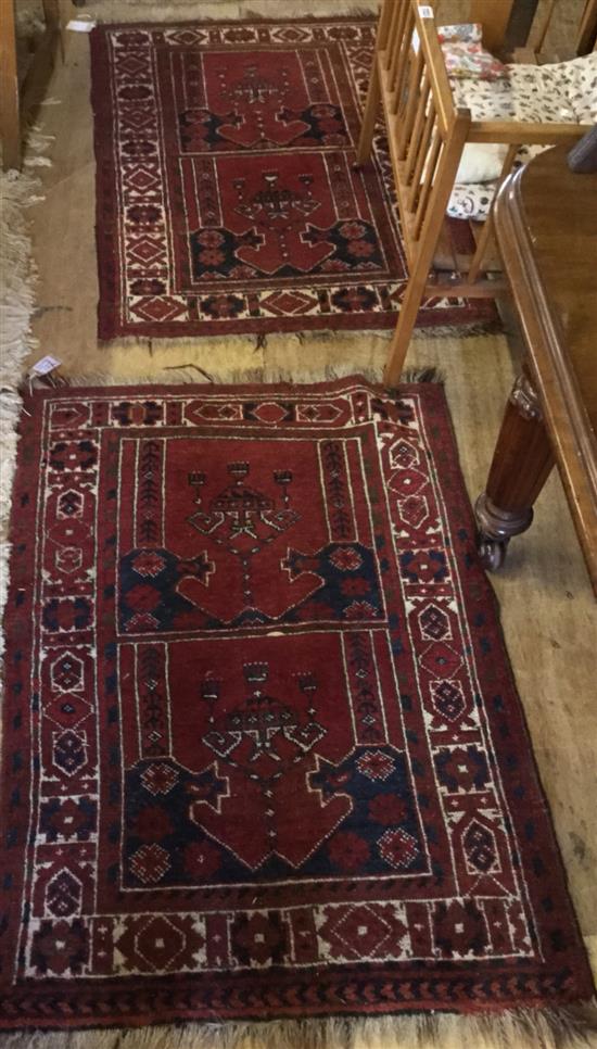 2 similar Afghan red ground prayer mats